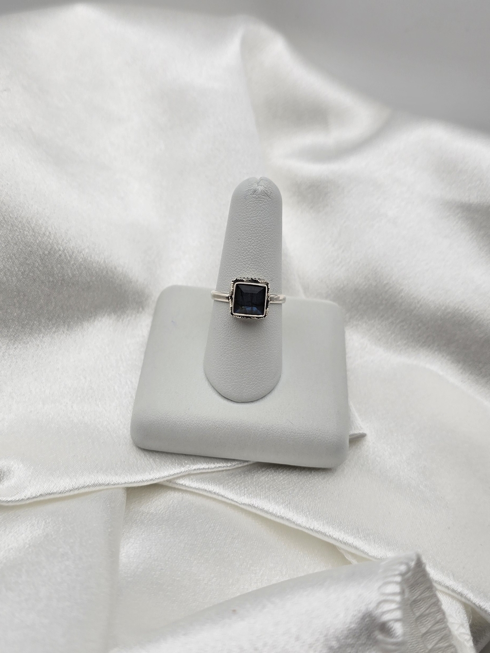 Sterling Silver Square Tower Labadorite Gemstone Stone Ring